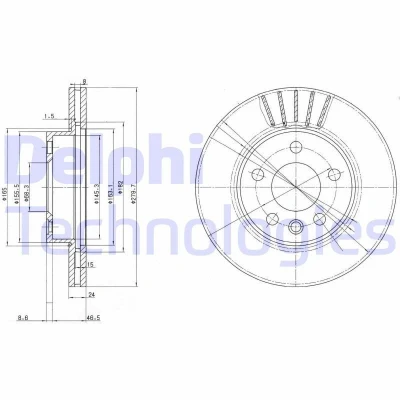 Imagen de DELPHI BG3417 Disco de freno 280 24 5 ventilado aceitado sin procesar cojinete rueda, anillo sensor ABS VOLKSWAGEN: TRANSPORTER 4 Bus