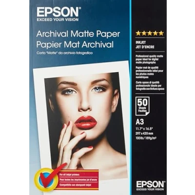 Imagen de Epson Archival Matte Paper, Papel para fotocopiadoras A3 (297 x 420 mm), 189g/m2, 50 hojas