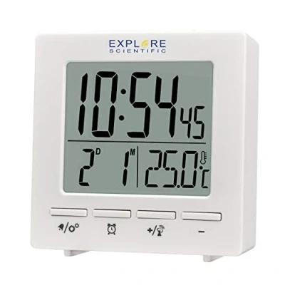 Imagen de Explore Scientific RDC1005 Reloj de Viaje con Radio controlado por Radio, Doble Alarma, repetición Calendario, Color Blanco