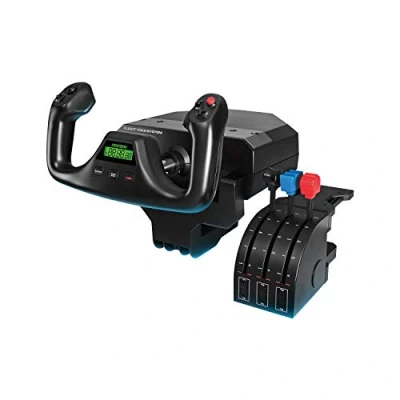 Imagen de Logitech G Saitek Pro Flight Yoke Palanca de Mandos y Cuadrante Aceleración para Simulación Vuelo, Eje Acero Auténtica Precisa, 3 Modos, 75 Controles Programables, USB Negro