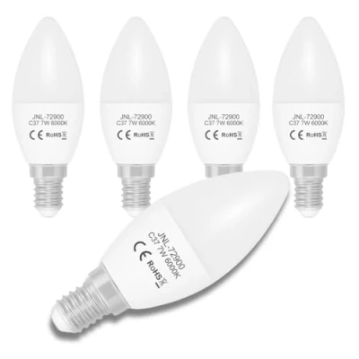Imagen de Jandei 5 x Bombilla Led E14 C37 de 7W Equivalente a 60W, 330º Apertura, en Luz Blanca Fría 6000K. Perfecta para Salón, Oficina, Mesilla Noche. Ahorro energía.