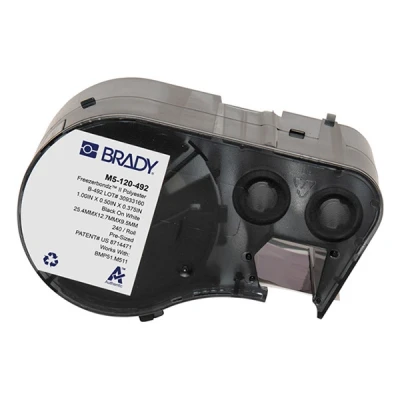 Imagen de Brady Etiquetas de poliéster freezerbondz™ para impresoras BMP51/BMP53/M511 240 adhesivas Negro sobre blanco (25,40 mm (an) x 12,70 (al) 9,53 (∅)) M5 120 492