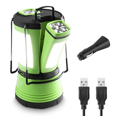Imagen de LE Lámpara de Cámping LED, 600 lúmenes, Con 2 Antorchas Desmontables, USB Recargable y Pilas, Farol Resistente al Agua, Luz Trabajo Exterior para Emergencias, Senderismo, Pesca Más