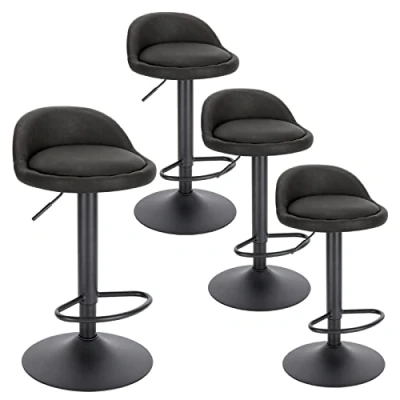 Imagen de EUGAD 4X Taburetes de Bar con Respaldo Altos Cocina en Cuero sintético Altura Ajustable 61 82 cm Reposapiés Giratorios 360 para y Cafetería Antracita 0913BY 4