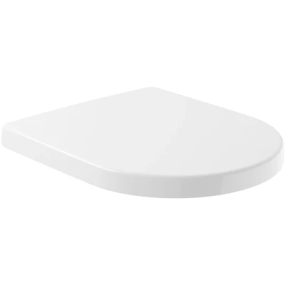 Imagen de asiento para inodoro Avento de Villeroy &amp; Boch, con tapa y cierre automático, fabricado Duroplast resistente, pieza recambio original, en forma D, color blanco, brillante