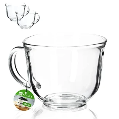 Imagen de KADAX Juego de 2 vasos té con asa 480 ml, aptos para lavavajillas, bebidas frías y calientes, tazas café, zumo cristal (480 ml)