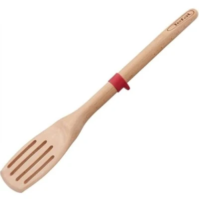 Imagen de Tefal Ingenio Wood Espátula hueca de madera con lengua silicona, materiales naturales, sin conductividad térmica, no daña sartenes ni ollas, anillo silicona para apoyar, FSC