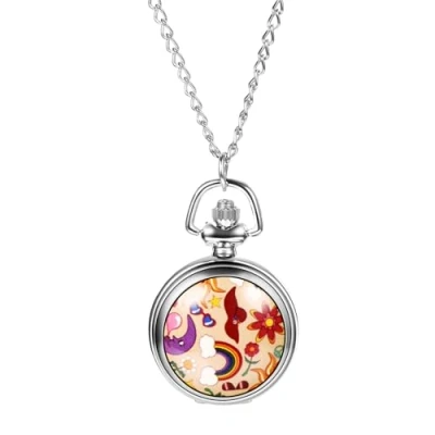 Imagen de JewelryWe Reloj Bolsillo Moda Mujer: de Cuarzo Analógico Girasol Arco Iris Decoración Patrón Cadena Jumper Esfera Números Arabes para Uso Diario Colección Regalo