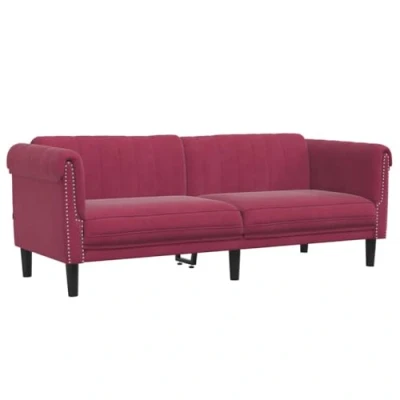 Imagen de vidaXL Sofá de 3 Plazas, Asiento Relax con Respaldo Reposabrazos, Sillón Tapizado Televisión, Mueble para Salón, Terciopelo Rojo Tinto