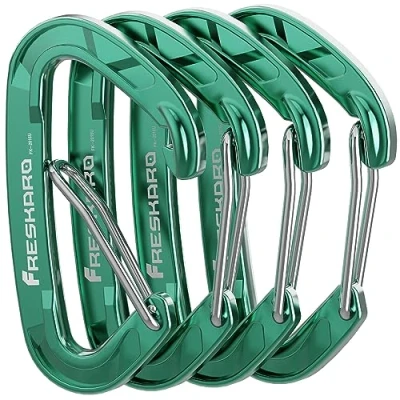 Imagen de FresKaro 4pcs 15kN mosquetón Wiregate, de Servicio Pesado, Clip Accesorio EDC Resistente, tamaño Grande, liviano, para Caminar, Acampar, Pescar, al Aire Libre, Mochila, Verde