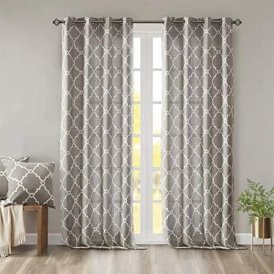Imagen de Madison Park Cortina de Ventana con Filtro luz, impresión Calada, 1 Panel Ojales en la Parte Superior, para Sala Estar, Dormitorio y Dormitorio, Mezcla poliéster, Gris, 127 x 241 cm