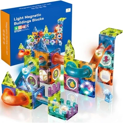 Imagen de CELMAN Bloques de Construcción Magnéticos Circuito para Canicas, Magnetic Blocks, Piezas y Pistas Magnéticas Niños 3, 4, 5, 10 Años Más, Kit Montessori Juegos Lógica