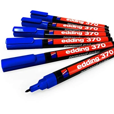 Imagen de Edding 370 Marcador permanente de punta redonda (1 mm, 6 unidades), color azul
