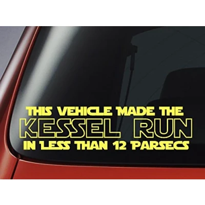 Imagen de Level 33 Adhesivo para ordenador portátil, coche, pared con texto en inglés de la guerra las estrellas &quot;This Vehicle Made The Kessel Run In Less Than 12 Parsecs&quot;