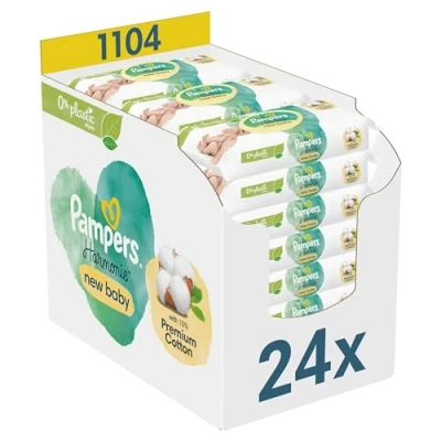 Imagen de Pampers Harmony New Baby Nalgadas Toallitas para Bebé, 1104 Bebé (24 x 46 Toallitas), Protección De La Piel Sensible Con 99% Agua