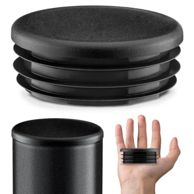 Imagen de EMFA Tapa de Tubo Redonda Acanalada 70 mm Negro 10 Piezas Acero Tapas plástico 7 cm
