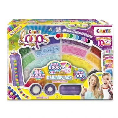 Imagen de CRAZE loops Rainbow Box Juego de 1000 bandas elásticas para manualidades, collares, anillos y pulseras