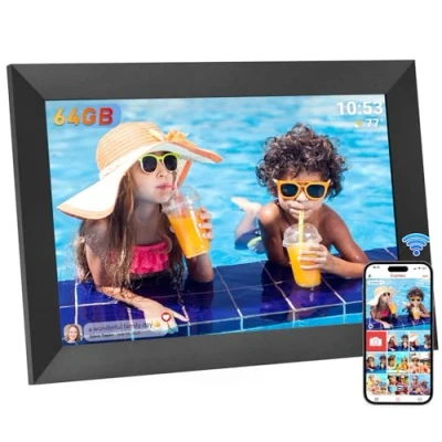 Imagen de Hesmor 64GB Marco de Fotos Digital WiFi 10,1 Pulgadas Pantalla Táctil IPS 1280 x 800 Rotación Auto Frameo Portaretratos Digitales Inteligente Soporte Foto, Música, Video, Negro