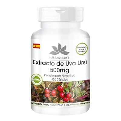 Imagen de Extracto de Gayuba 500mg 120 cápsulas Uva Ursi estandarizado al 20% Arbutina dosis alta vegano HERBADIREKT by Warnke Vitalstoffe Calidad farmacia alemana