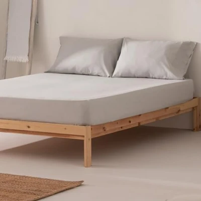 Imagen de Sabana Bajera Cama 150 x 200 30 cm 100% Algodón Transpirable Ajustable Color Gris Claro