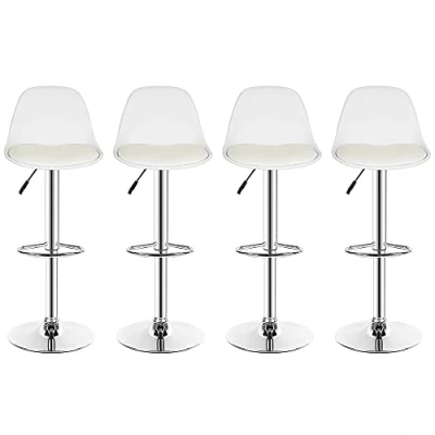 Imagen de RELOVE Taburete en Polipiel 4X Taburetes Alto Cocina Regulable Altura de Bar con Respaldo Cuero Sintético+Plástico Sillas Altas Giratorio para Estudio, Trabajo, Oficina