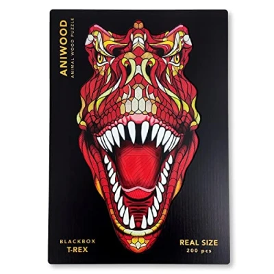 Imagen de JUEGACONMIGO ANIWOOD Puzzle de Madera Animales. Tapa troquelada, Caja a tamaño Real del Puzzle. 3 Modos dificultad, Elemento Decorativo. Piezas únicas Originales Animales (Large, T Rex)