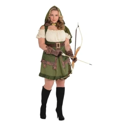 Imagen de amscan Costume with Attached Size Pc Disfraz de Miss Robin Hood con Capucha adjunta, Talla XL, 1 Unidad, Multicolor, Ladies 16 18 (847031)