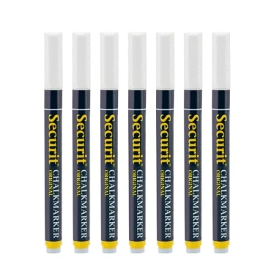 Imagen de Securit Small 1 2 mm Nib Blister Card Liquid Chalk Marker White (Pack of 7)