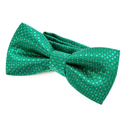 Imagen de DonDon pajarita noble para niños chico combinada y ajustable 9x 4,5 cm de color verde brillada con argénteo puntos