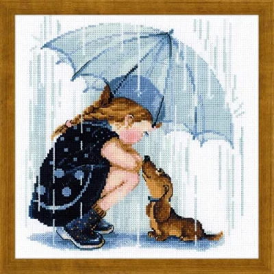 Imagen de Riolis Unter Meinem Regenschirm Kit de Punto Cruz, algodón, Multicolor, 25 x 0.1 cm