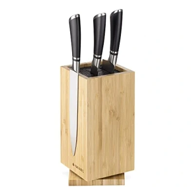 Imagen de Navaris Bloque para Cuchillos de Cocina Soporte cuchillero Giratorio bambú con Lateral magnético Porta Utensilios Tacoma Organizador