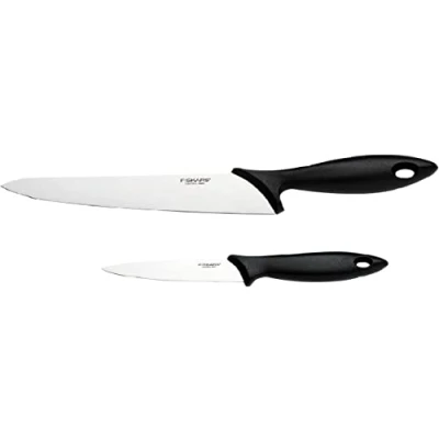 Imagen de Fiskars Set de cuchillos, 2 piezas, Cuchillo cocina (Hoja: 21 cm) y mondar 11 cm), Essential, Acero inoxidable/Plástico PP, Negro, 1065582