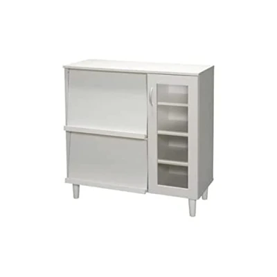 Imagen de Iris Ohyama, Armario MultiStorage / Aparador con tapa corredera y puerta de cristal madera, Diseño,Modular, Cocina, sala Cabinet KBN 9390 Roble Blanco
