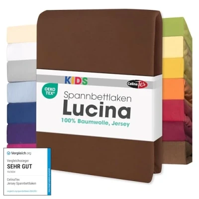 Imagen de CelinaTex Lucina bebés niños sábanas Ajustables Camas para bebé algodón 2er Set 60x120 70x140 cm marrón Chocolate
