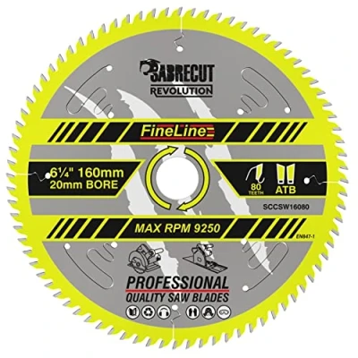 Imagen de 1 x SCCSW16080 SabreCut 160 mm 80T 20 Bore FineLine Thin Kerf madera contrachapada MDF aglomerado corte transversal y hoja de sierra circular longitudinal