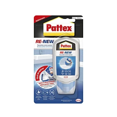 Imagen de Pattex Baño Sano RE NEW, silicona blanca para cocina y baño, aplicador de selladora fácil usar, sellador juntas impermeable resistente al moho, 1x100 ml