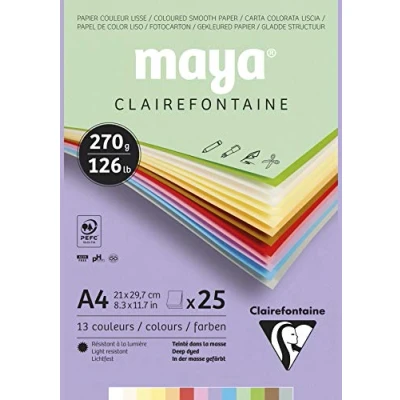 Imagen de Clairefontaine 975336C Un bloc encolado de papel dibujo Maya 25 hojas 21 x 29,7 cm 270 g, colores pastel surtidos (2 12 + 1 hoja blanca)