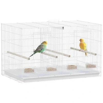 Imagen de PawHut Jaula para Pájaros con Divisor Pajarera 4 Comederos Perchas y Bandeja Extraíble Loros Canarios Periquitos 76x46x46 cm Blanco
