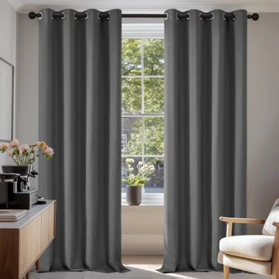Imagen de Deconovo Cortinas para Habitación de Salón Opacas y Térmicas Aislantes con Ollaos 2 Piezas 135 x 240 cm Gris Claro