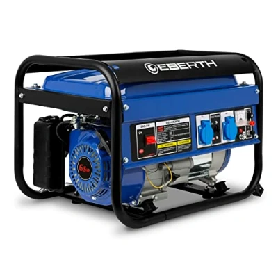 Imagen de EBERTH Generador electrico gasolina 3000 vatios, motor de 6,5CV 4 tiempos, grupo electrogeno gasolina, 2x230V 1x12V, monofasico, AVR, voltímetro, arranque manual, indicador