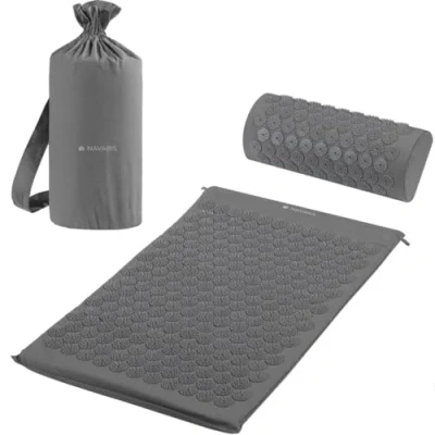 Imagen de Navaris Set de masaje acupresión Esterilla relajante acupuntura lavable 68 x 42 2 CM con almohada y funda transporte Gris oscuro
