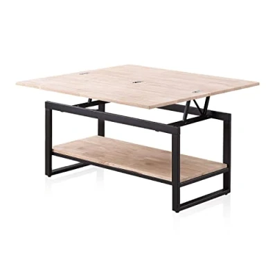 Imagen de duehome Rens, Mesa de Centro elevable y Extensible, Auxiliar, Convertible, Acabado en Roble Negro, Medidas: 100 cm (Largo) x 45 90 (Ancho) 47 62 (Alto)