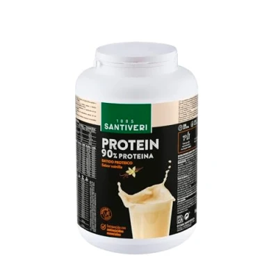 Imagen de SANTIVERI Protein 90 instantáneo vainilla en polvo, alto contenido proteína/bote 200 g a base de proteína 100% vegetal, aminoácidos y vitaminas