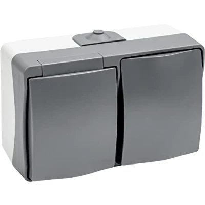 Imagen de Meister Cave 7407040 Interruptor de pared horizontal 2 vías, montaje en superficie, protección IP44 contra salpicaduras para habitaciones húmedas, sección transversal hasta cable 2,5 mm²,