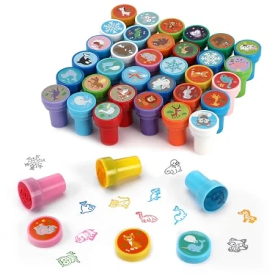 Imagen de Collazoey 36 Piezas Sellos para Niños, Juego de Animales Multicolores, Autoentintables Niños,para Regalos Fiestas Infantiles,Llenador Bolsas Regalo,premios Escolares