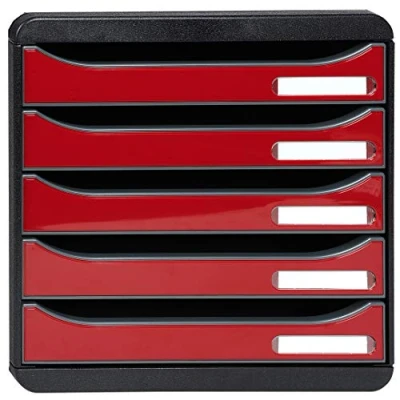 Imagen de Exacompta 3097218D Módulo individual con 5 cajones para documentos A4+, ultra rígido, abiertos, stop de seguridad 347x278x271 mm BIG BOX PLUS Negro/rojo carmín brillante