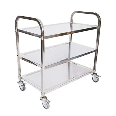 Imagen de WilTec Carro de Servicio Acero Inoxidable 3 Niveles 150kg Carrito Cocina té Camarera con Frenos