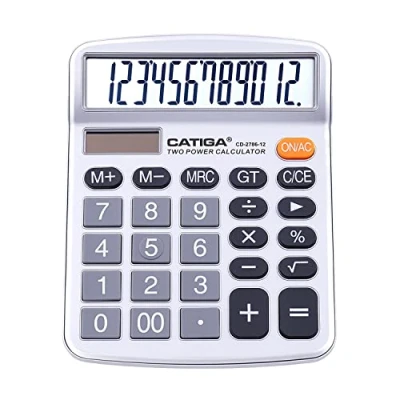Imagen de Calculadora de Escritorio 12 dígitos con Pantalla LCD Grande y botón Sensible, Doble alimentación Solar batería, función estándar para Oficina, hogar, Escuela, CD 2786