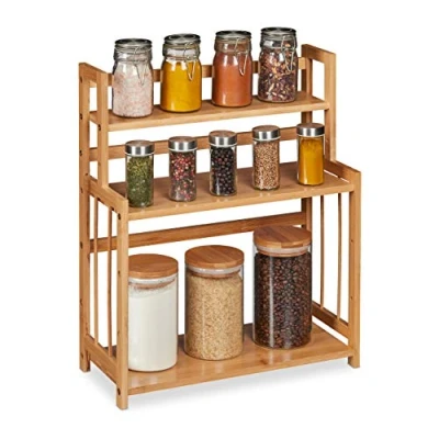 Imagen de Relaxdays Especiero Bambú, 3 Niveles, Altura Ajustable, Organizador Botes Especias, 50 x 41,5 18 cm, Marrón Natural