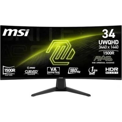 Imagen de MSI mag 346CQ Monitor 34&quot; UWQHD, 3440 x 1440, 1500R, Gaming Monitor, VA, 180Hz,1ms, HDR Ready, Eye Care, HDMI 2.0b, DP 1.4a, Sin Marcos, Inclinación Ajustable, Soporte Vesa, Negro